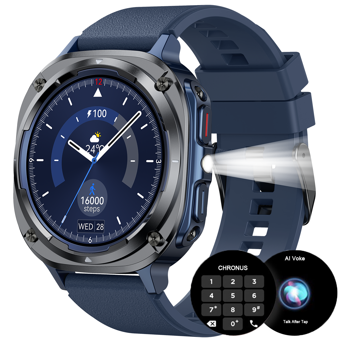 Chronus 1.39"IPX8 Outdoor Fitness Watch with Outdoor lighting,100+ sport Modes, Heart Rate