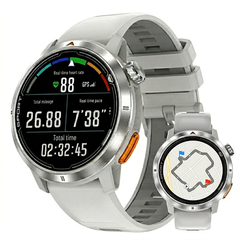 Smartwatch with digital display and map interface on a white background