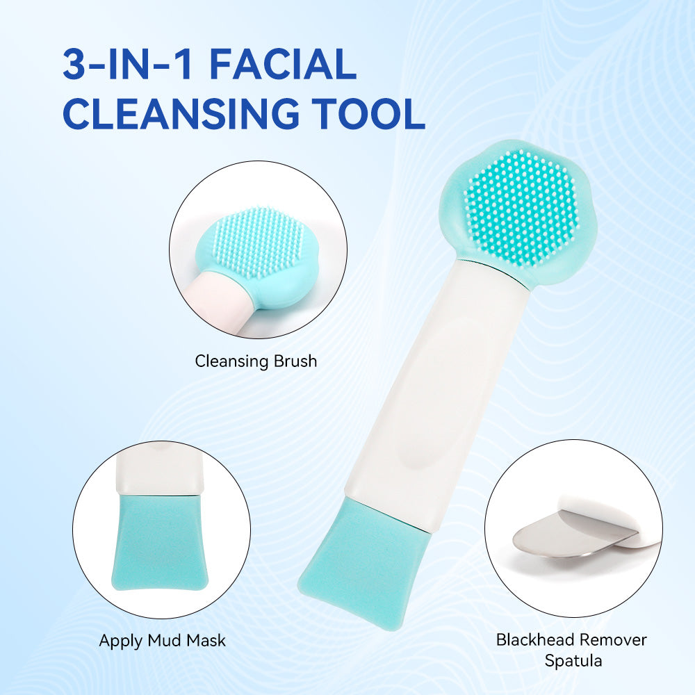 Multifunctional Facial Cleansing Tool – 3-in-1 Mask Applicator, Soft Brush & Blackhead Remover, Portable Design
