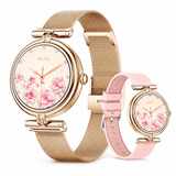 Smartwatch feminino elegante de 1,09 polegadas com design de diamante – Chamadas Bluetooth, ritmo cardíaco, SpO₂, monitorização do sono e atividades físicas com características de bem-estar feminino.