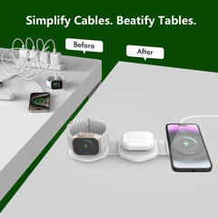 Magnetic Wireless Charger for iPhone: Fodable 3 in 1 Charging Station for Multiple Apple Devices - Travel Charging Pad Dock for Apple Watch iPhone 16 15 14 13 12 Pro Max Plus & Airpod