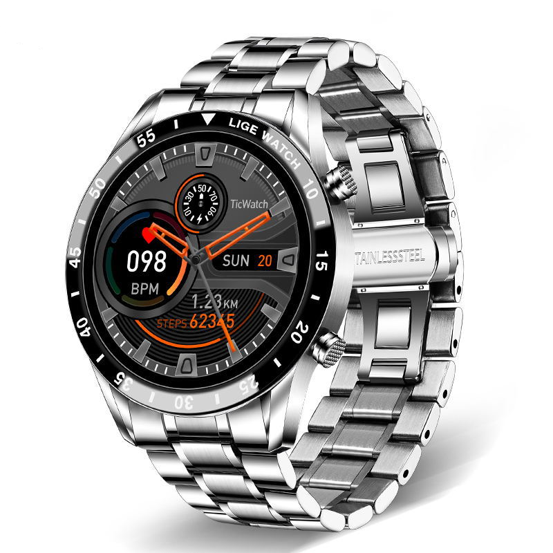 Smart Watch Men, 1.3 "Inch Touchscreen Phone Watch Men Smart Watch with Heart Rate Sleep Monitor Activity Tracker IP67 Waterproof Stainless Steel Band StopWatch for IOS Android(silver)