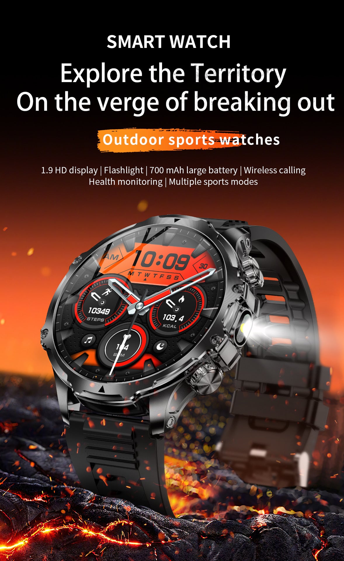 Smartwatch AK75 Flashlight Bluetooth Calling Long Battery Life Outdoor