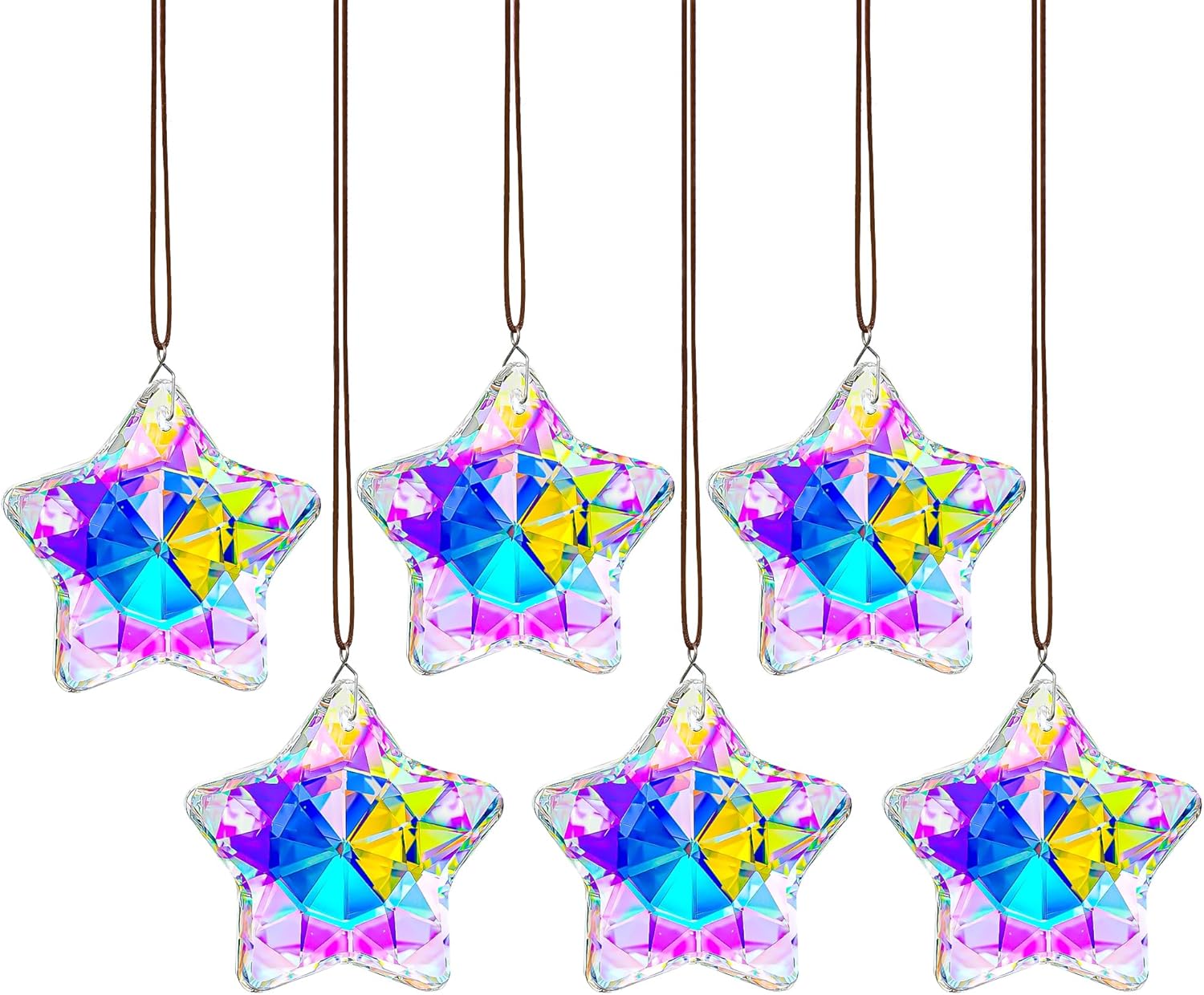 Set of 6 Crystal Stars Ornaments 1.8" Star Prisms Xmas Tree Decorations Crystal Hanging Ornament for Wedding Party Home Decor (AB Color) - Chronus