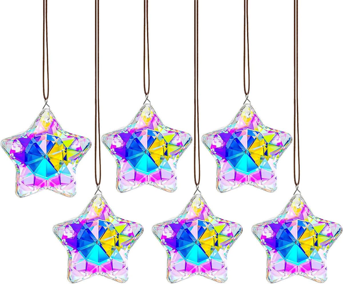 Set of 6 Crystal Stars Ornaments 1.8" Star Prisms Xmas Tree Decorations Crystal Hanging Ornament for Wedding Party Home Decor (AB Color) - Chronus