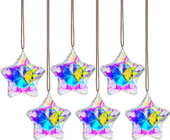 Set of 6 Crystal Stars Ornaments 1.8" Star Prisms Xmas Tree Decorations Crystal Hanging Ornament for Wedding Party Home Decor (AB Color) - Chronus