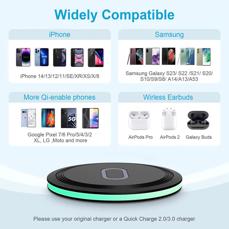 Wireless Charger Samsung Fast Charging Pad for Samsung Galaxy S24/S23 Ultra /S22/S21/Z Flip 6 5,15W Wireless Charging Pad for iPhone 15 14