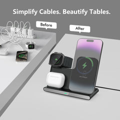 3 in 1 Foldable Wireless Charging Station for Samsung & Apple, Fast Charger Stand for Galaxy S25/S24/S23/Z Fold/Flip, iPhone 12+, Watch & AirPods