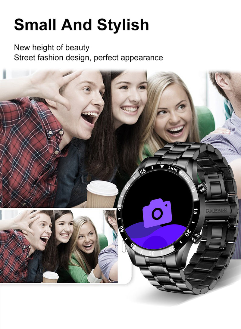 Smart Watch Men, 1.3 "Inch Touchscreen Phone Watch Men Smart Watch with Heart Rate Sleep Monitor Activity Tracker IP67 Waterproof Stainless Steel Band StopWatch for IOS Android(silver)