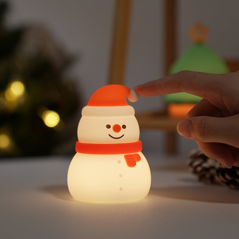 Christmas Night Light Snowman Tree Stocking Tap Lamp Cute Silicone Kids Gift Holiday Decor Light