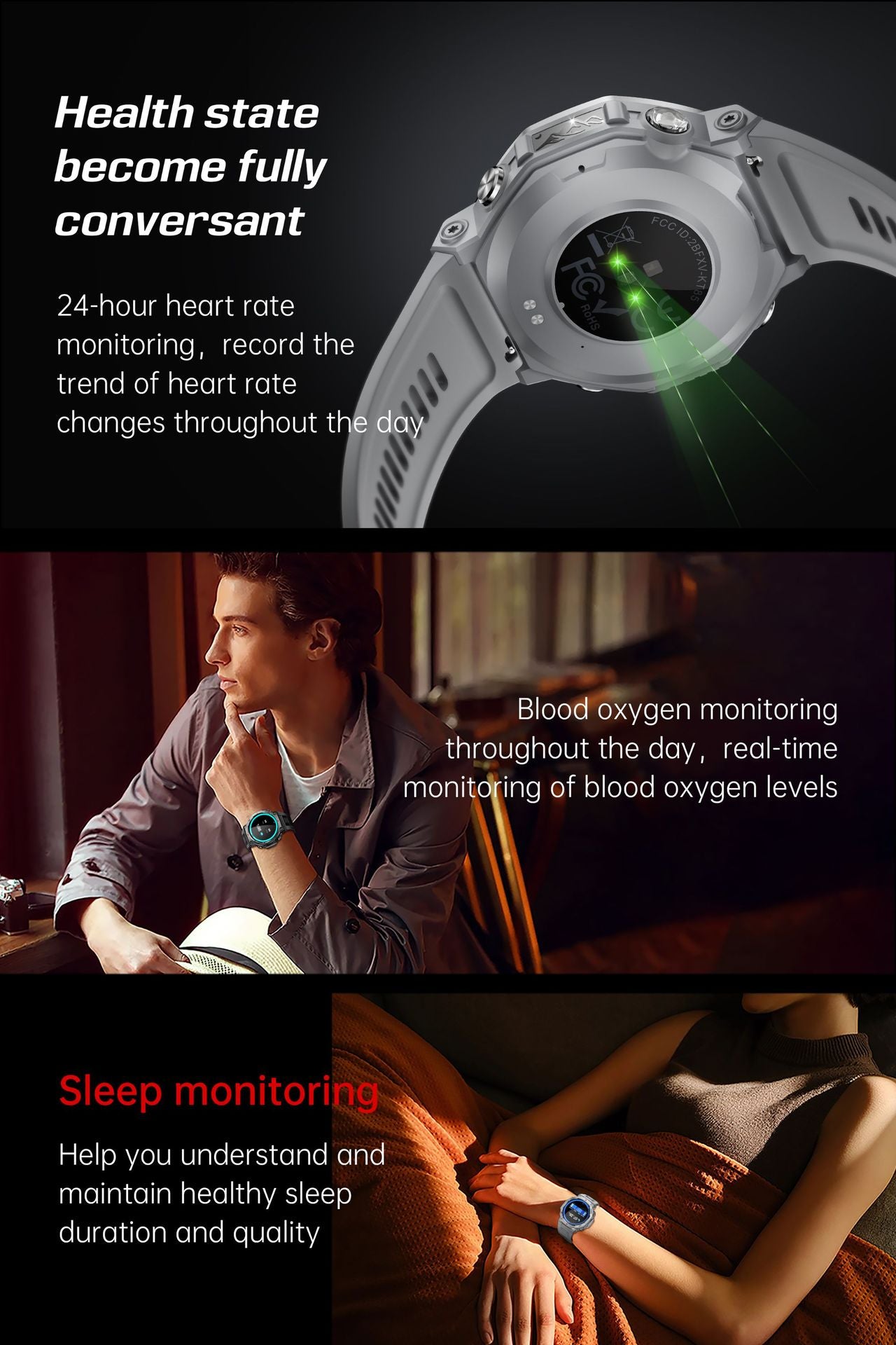 Smartwatch KT85 UV Detection Light Flashlight 525mAh Battery Long Battery Life Outdoor Sports