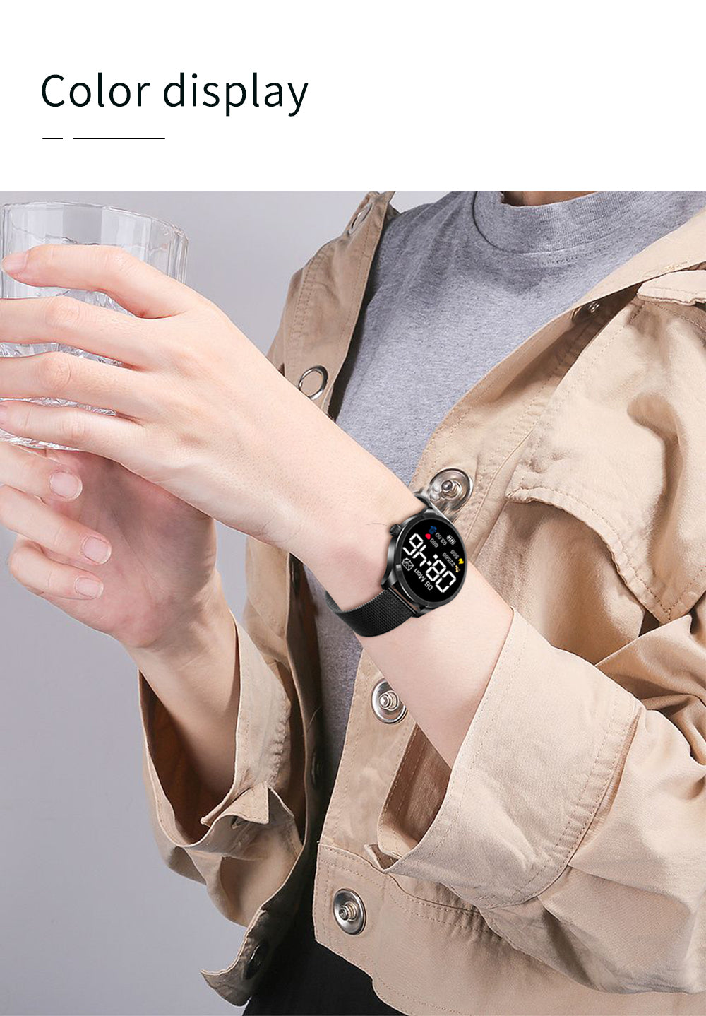 1.28" Smartwatch with HD IPS Display, 24/7 SpO₂ Monitoring, Multi-Sport Modes, Music Control & IP67 Waterproof