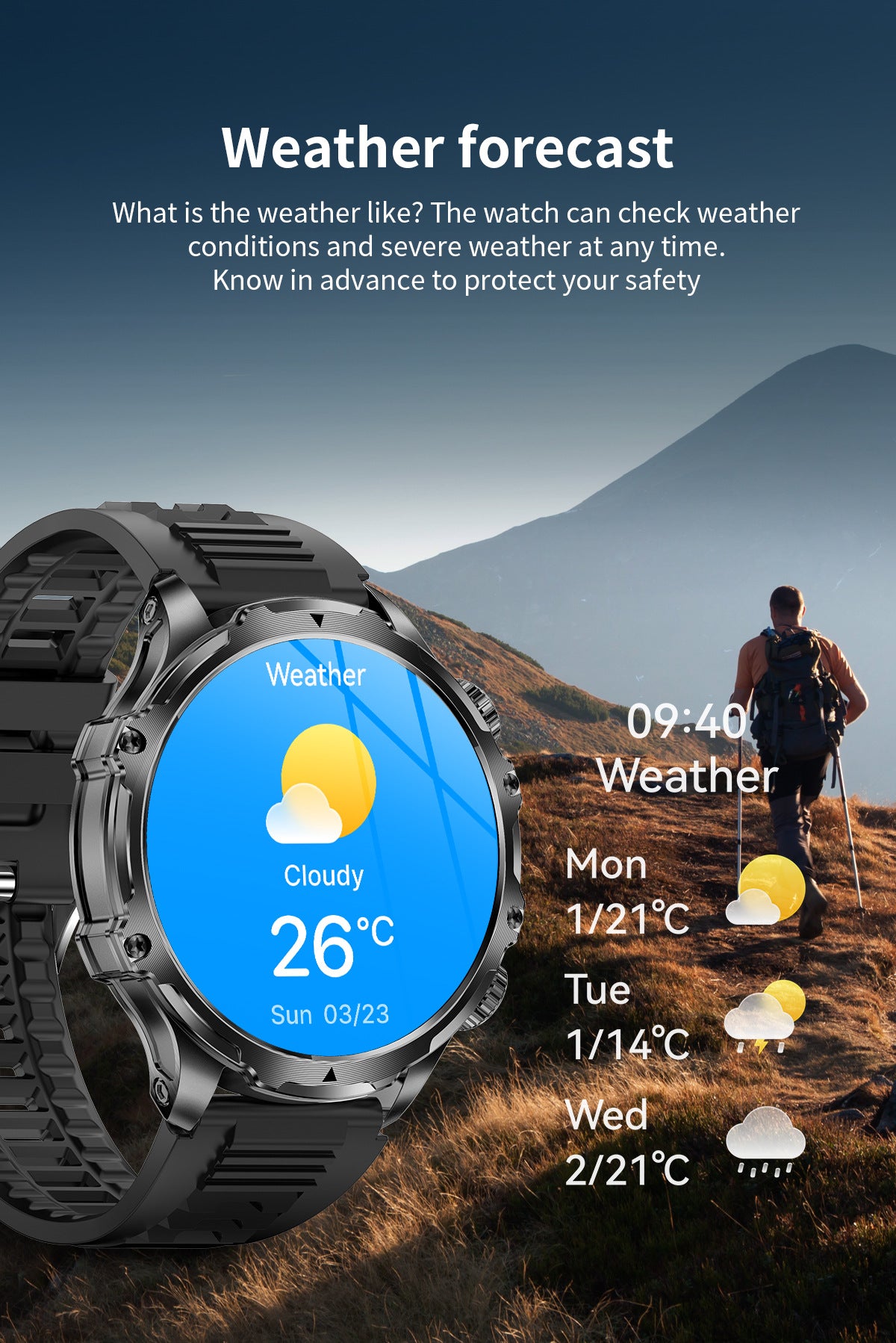 Smartwatch AK75 Flashlight Bluetooth Calling Long Battery Life Outdoor