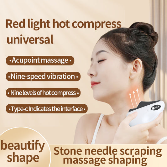 Electric Gua Sha Tool with Red Light Therapy – Natural Obsidian Face & Body Massager, 9 Heat & Vibration Modes, Anti-Aging, Lifting, Wrinkle Reduction, 500mAh Rechargeable, Portable SPA Gift
