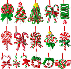 16Pcs Christmas Lollipop Ornaments, Colorful Mini Candy Cane Hanging Ornaments Polymer Clay Peppermint Pendants for Xmas Tree Party Home Decorations(Various colors) - Chronus