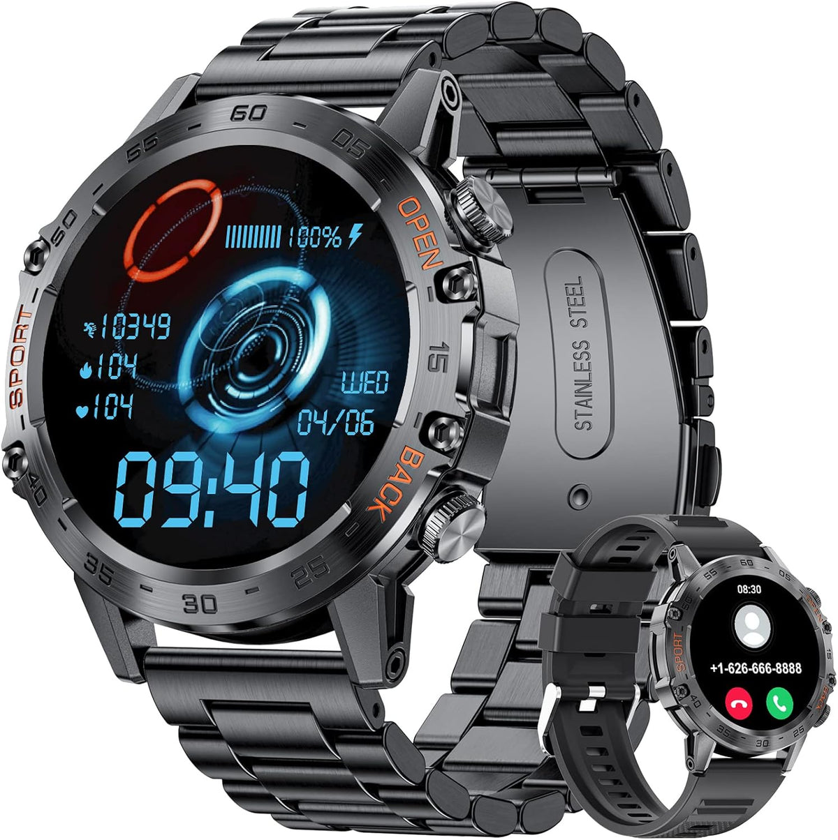 Smart Watch with Bluetooth Call for Men, 100+ Sports Modes, IP67 – PT & ES Local Express (~4 Days)