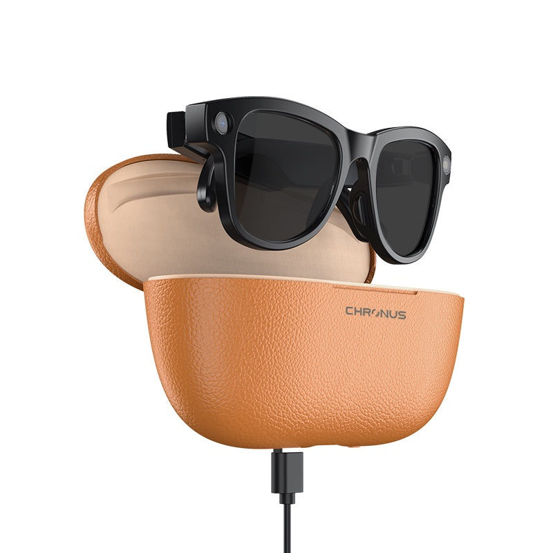 M02 AI Smart Glasses with 1200P Camera 32GB Storage Dual Mic and 3600mAh Charging Case