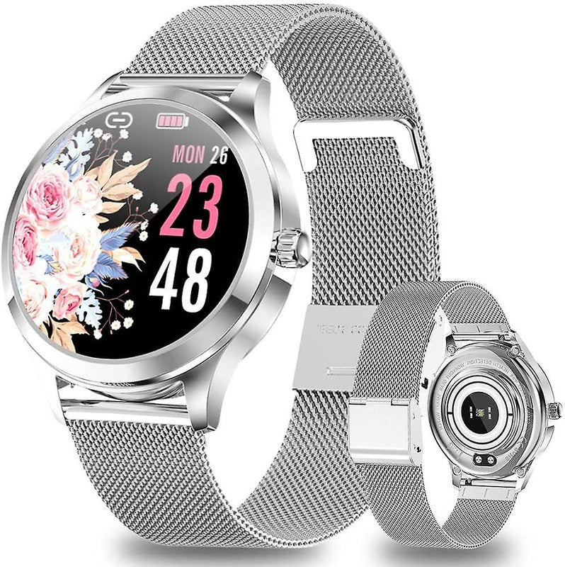 Smart Watch Ladies, IP68 Waterproof Fitness Tracker Smart Watch Ladies, with Female Cycle Management Heart Rate Monitor Blood Pressure Monitor Sleep Monitor Ladies WristWatch for Android iOS (Silver)