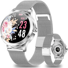 Smart Watch Ladies, IP68 Waterproof Fitness Tracker Smart Watch Ladies, with Female Cycle Management Heart Rate Monitor Blood Pressure Monitor Sleep Monitor Ladies WristWatch for Android iOS (Silver) - Chronus