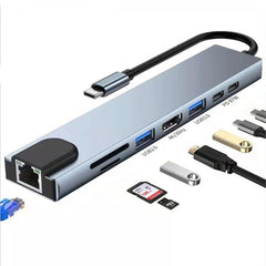USB C Hub Docking Station, 8 in 1 Type C Hub USB C Dongle with HDMI 4K@60Hz, RJ45 Ethernet,100W Power Delivery, SD/TF Card Reader, 2 USB Ports(Gray) - Chronus