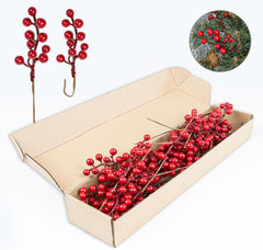 32 Pack Christmas Tree Decorations, Artificial Red Berry Stems 6.5 Inch Christmas Berry Picks with Holly Berries for Xmas Winter Holiday Home DIY Ornaments - Chronus