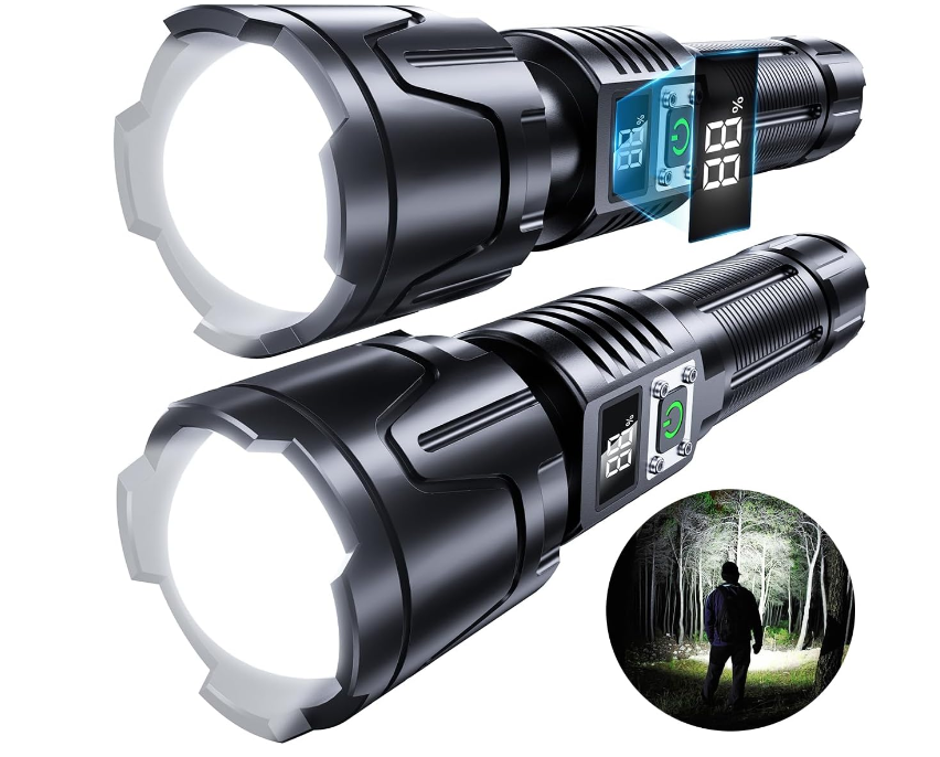 Rechargeable Flashlights High Lumens 90000LM Super Bright Flashlight Zoomable Waterproof Handheld Flashlights for Emergencies (Black) - Chronus