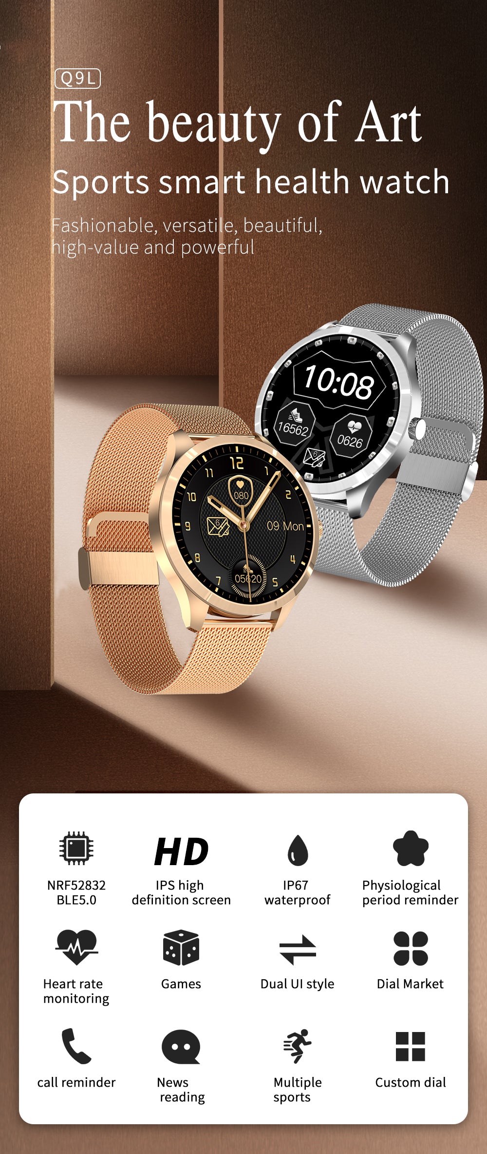 1.28" Smartwatch with HD IPS Display, 24/7 SpO₂ Monitoring, Multi-Sport Modes, Music Control & IP67 Waterproof
