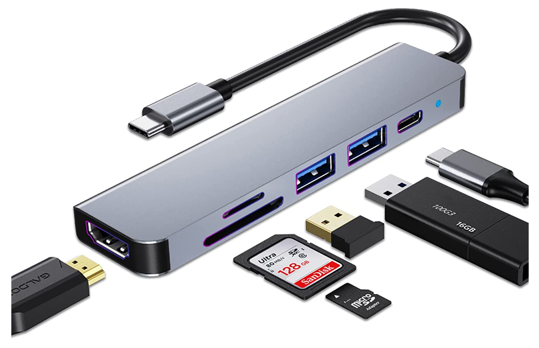 USB C HUB, Multiport USB C Adapter for Macbook Pro Air Accessories, 6 in 1 Dongle HUB with 4K HDMI, sliver - Chronus