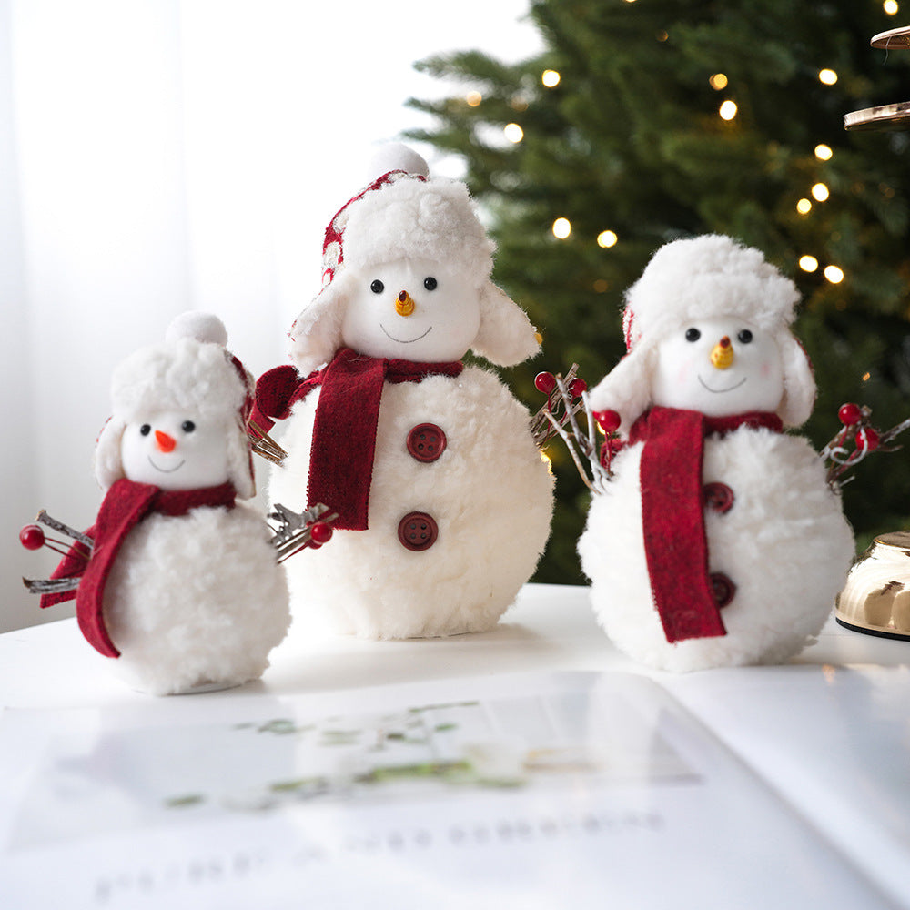 【3pack】 Plush knitted Christmas snowman doll ornaments Christmas desktop atmosphere decoration arrangement - Chronus
