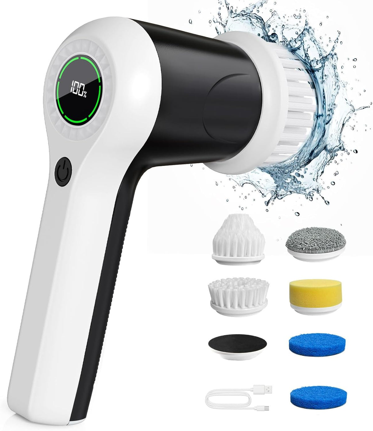 Electric Spin Scrubber, Battery Level Display 2 Speeds Electric Scrubber for Cleaning with 6 Replaceable Heads - Chronus