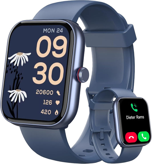 Smart Watch, Alexa Built-in, Answer/Make Calls, 1.91" HD Screen Fitness, IP68 Waterproof, 100 Sports, Heart Rate Monitor, Sleep Tracker,Blue