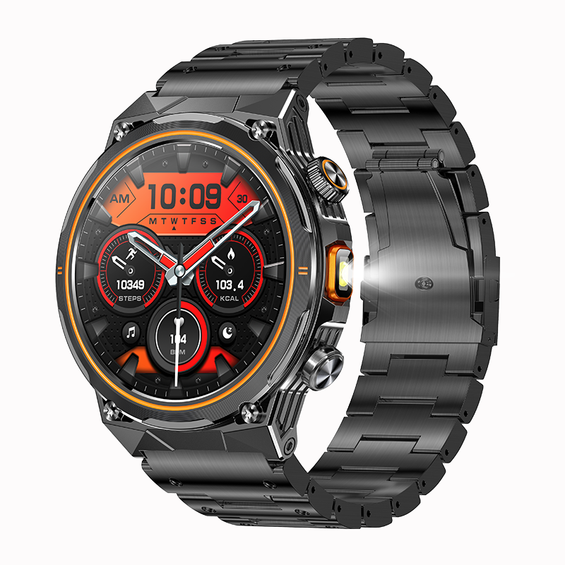 Smartwatch with a black metal band on a white background