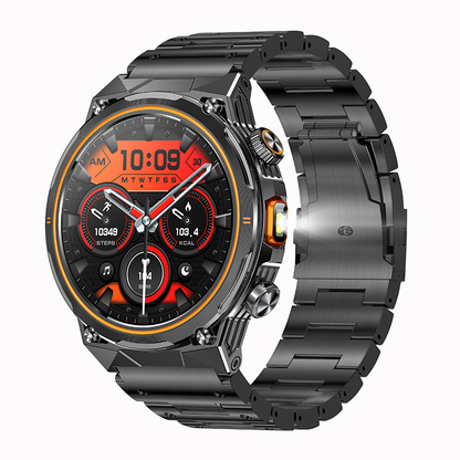 Smartwatch with a black metal band on a white background