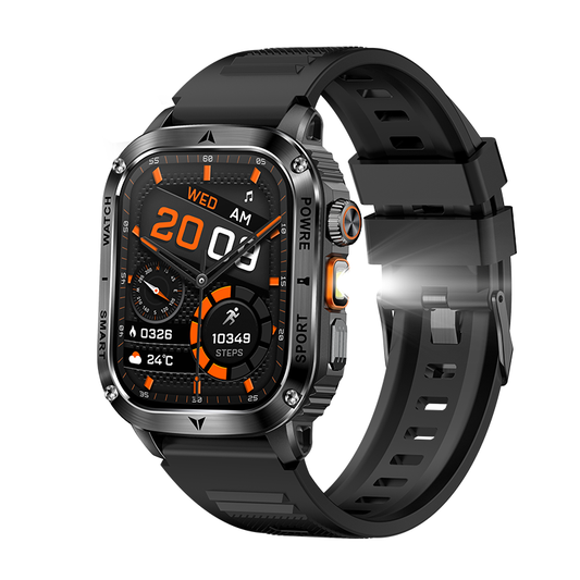 AK80 2.01" Smartwatch with Bluetooth Calling, Heart Rate Monitor, 100+ Sports Modes, Flashlight, IP Rating