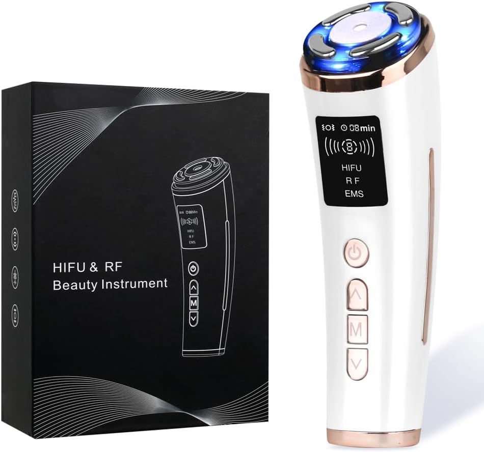 HIFU 3in1 Facial Machine: Wrinkle Removal, Ultrasound RF EMS, Skin Rejuvenation, AntiAging(white)