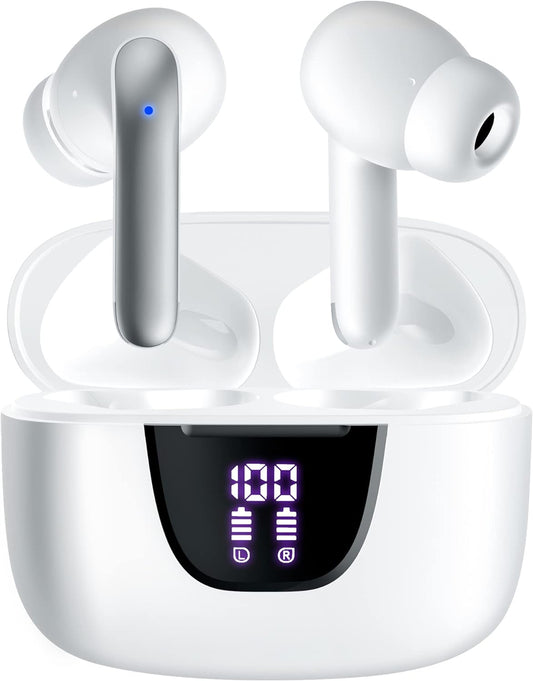 Wireless Earbuds 76Hrs Playtime Ear Buds with LED Power Display Charging Case Stereo Waterproof Sports Headset with Mic for Phone Laptop