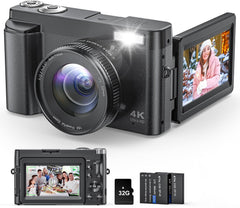 4K Digital Camera for Photography and Video, Autofocus Anti-Shake 48MP Vlogging Camera for YouTube(Black)