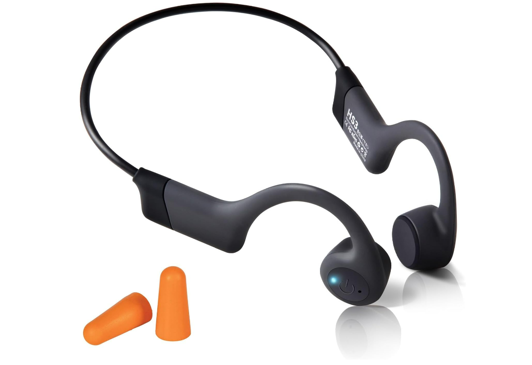 Bone Conduction Headphones, Open Ear Bluetooth, Waterproof, 20H Playtime (Black)