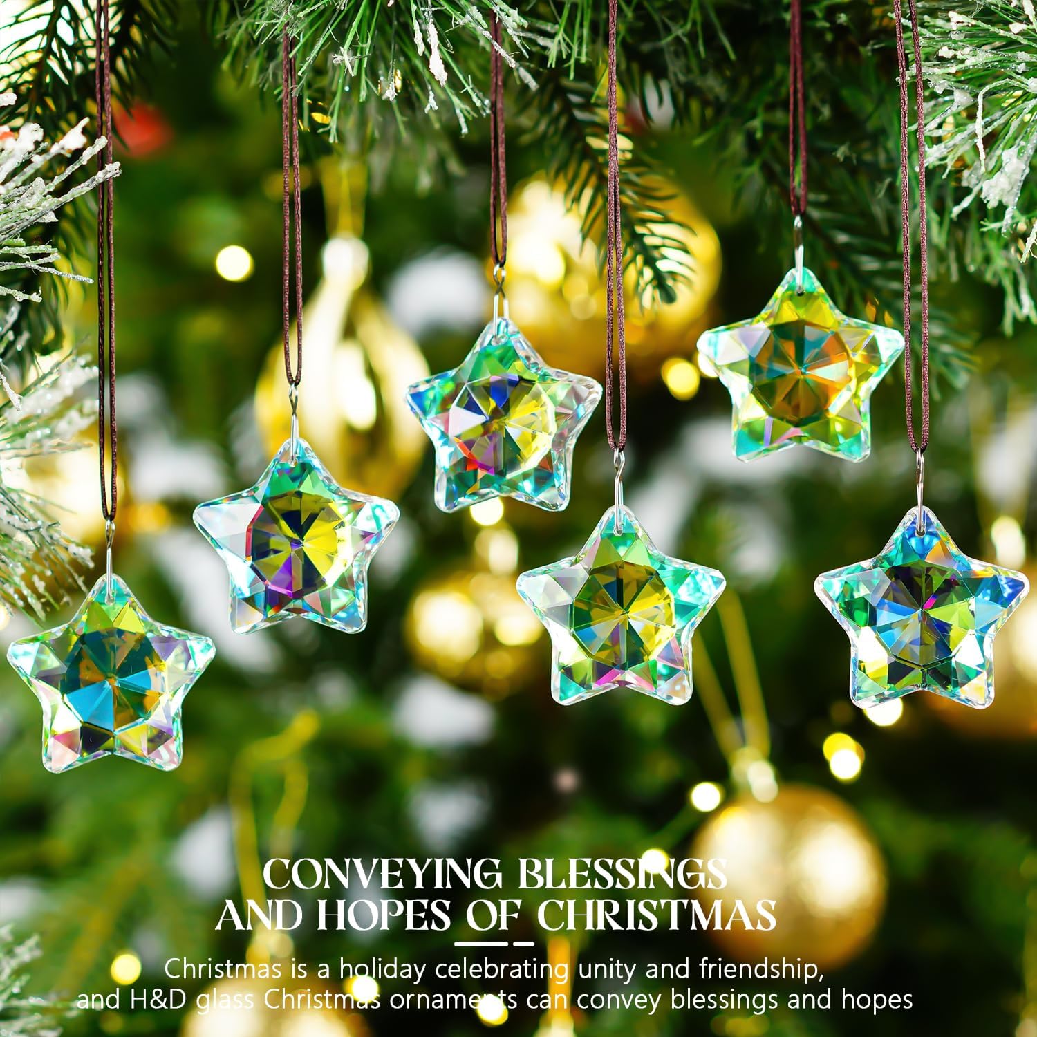 Set of 6 Crystal Stars Ornaments 1.8" Star Prisms Xmas Tree Decorations Crystal Hanging Ornament for Wedding Party Home Decor (AB Color) - Chronus