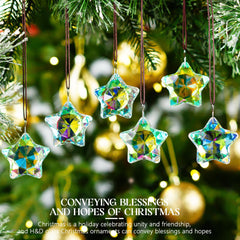Set of 6 Crystal Stars Ornaments 1.8" Star Prisms Xmas Tree Decorations Crystal Hanging Ornament for Wedding Party Home Decor (AB Color) - Chronus