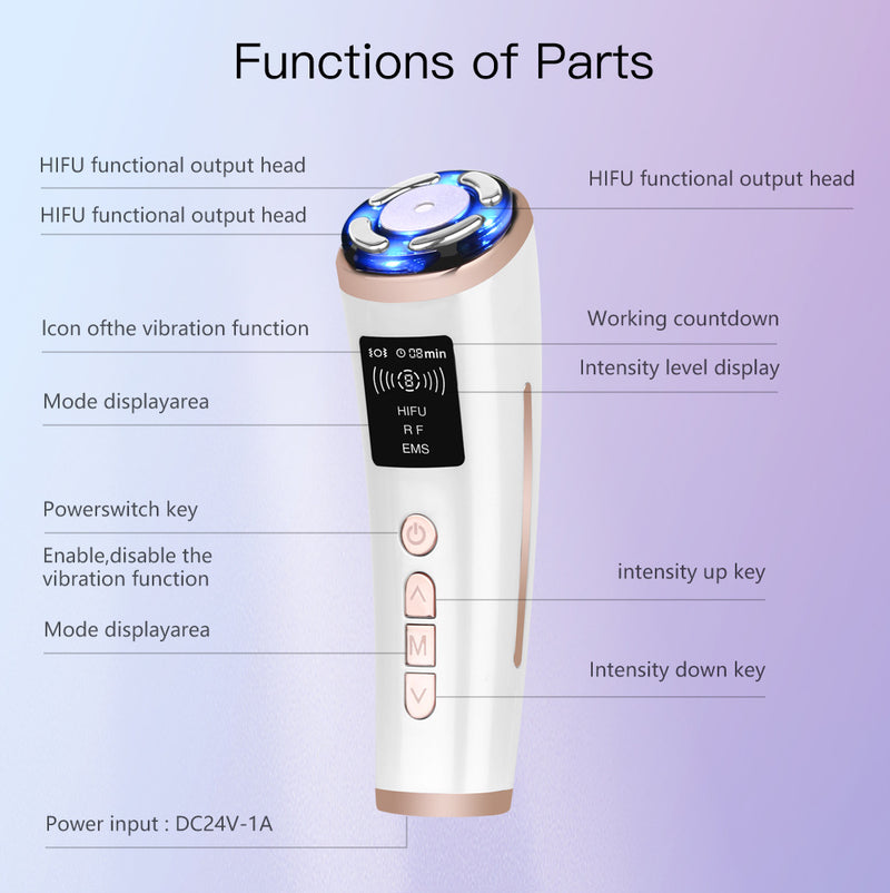 HIFU 3in1 Facial Machine: Wrinkle Removal, Ultrasound RF EMS, Skin Rejuvenation, AntiAging(white)