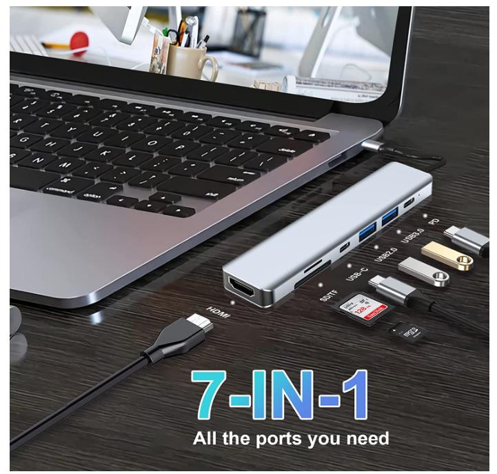 USB C Hub 7 in 1, USB C Adapter with 4K HDMI, Two USBC Ports, sliver - Chronus