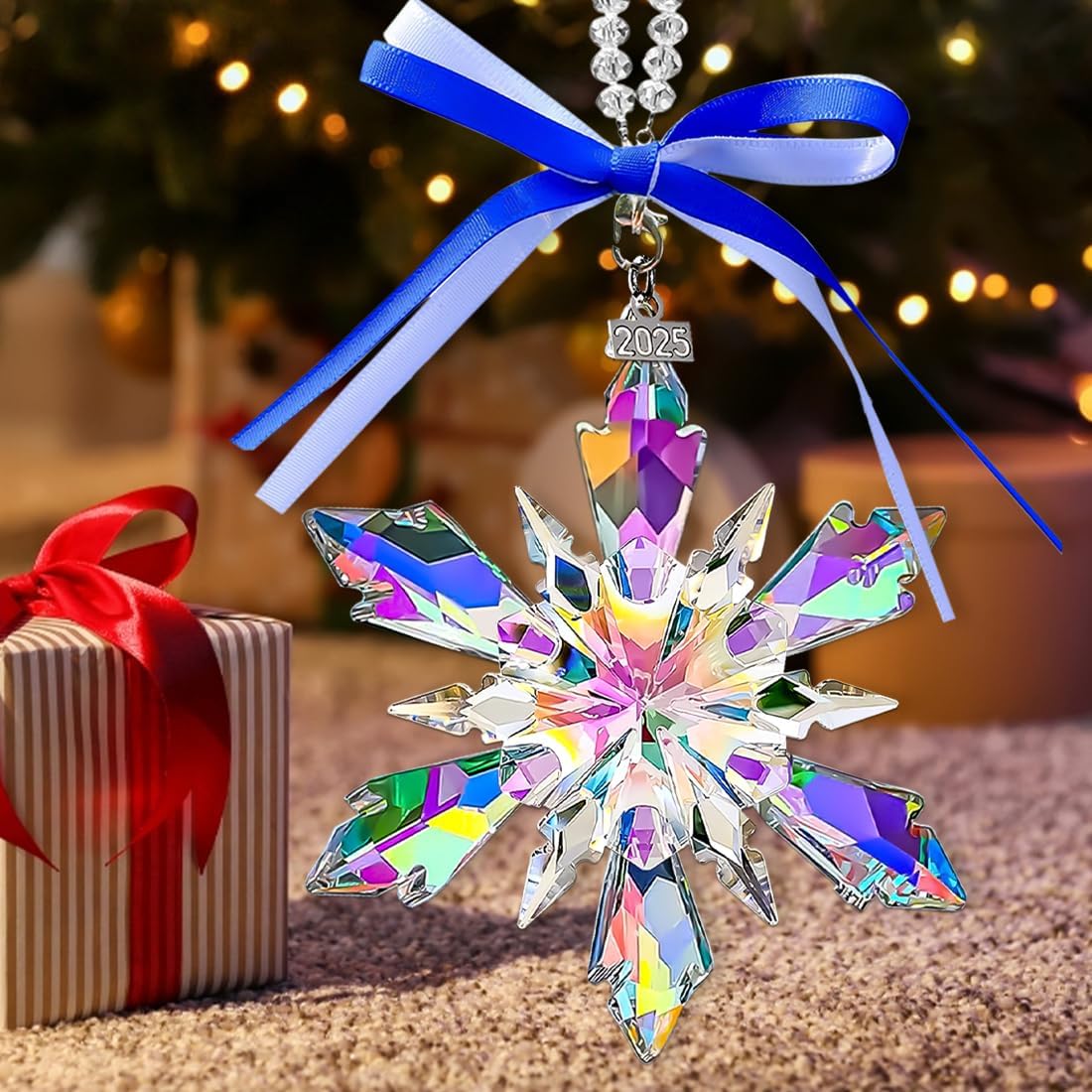 Annual Edition Crystal Christmas Ornaments, Snowflake Star Ornaments for Christmas Tree, Beautiful Colorful Ornament Gifts for Family Friends - Chronus