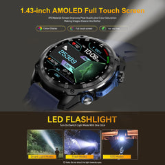 1.43" AMOLED Rugged Smartwatch with 100+ Sports Modes, Bluetooth Call, Fitness Videos, Flashlight & 3ATM Waterproof(Black)