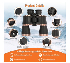 20x50 Binoculars for Adults HD High Powered Professional Binoculars for Bird Watching Travel Stargazing Concerts Outdoor Sports (Black) - Chronus