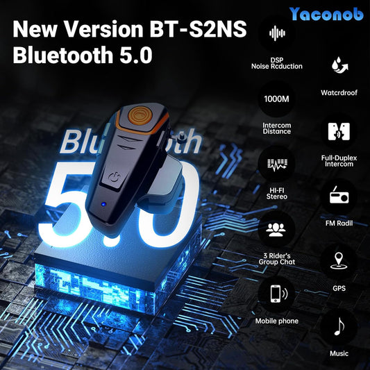 Motorcycle Bluetooth intercom, 1000m, connect up to three people to talk at the same time, upgraded version