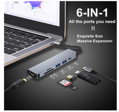 USB C HUB, Multiport USB C Adapter for Macbook Pro Air Accessories, 6 in 1 Dongle HUB with 4K HDMI, sliver - Chronus