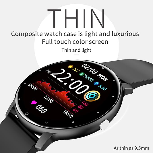 Chronus Smart Watch for Women Men, Fitness Tracker, Waterproof (Black)