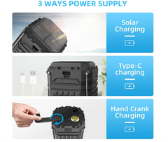 5000mAh Solar Camping Lantern, Rechargeable with Hand Crank LED Flashlight, Telescopic (Black) - Chronus