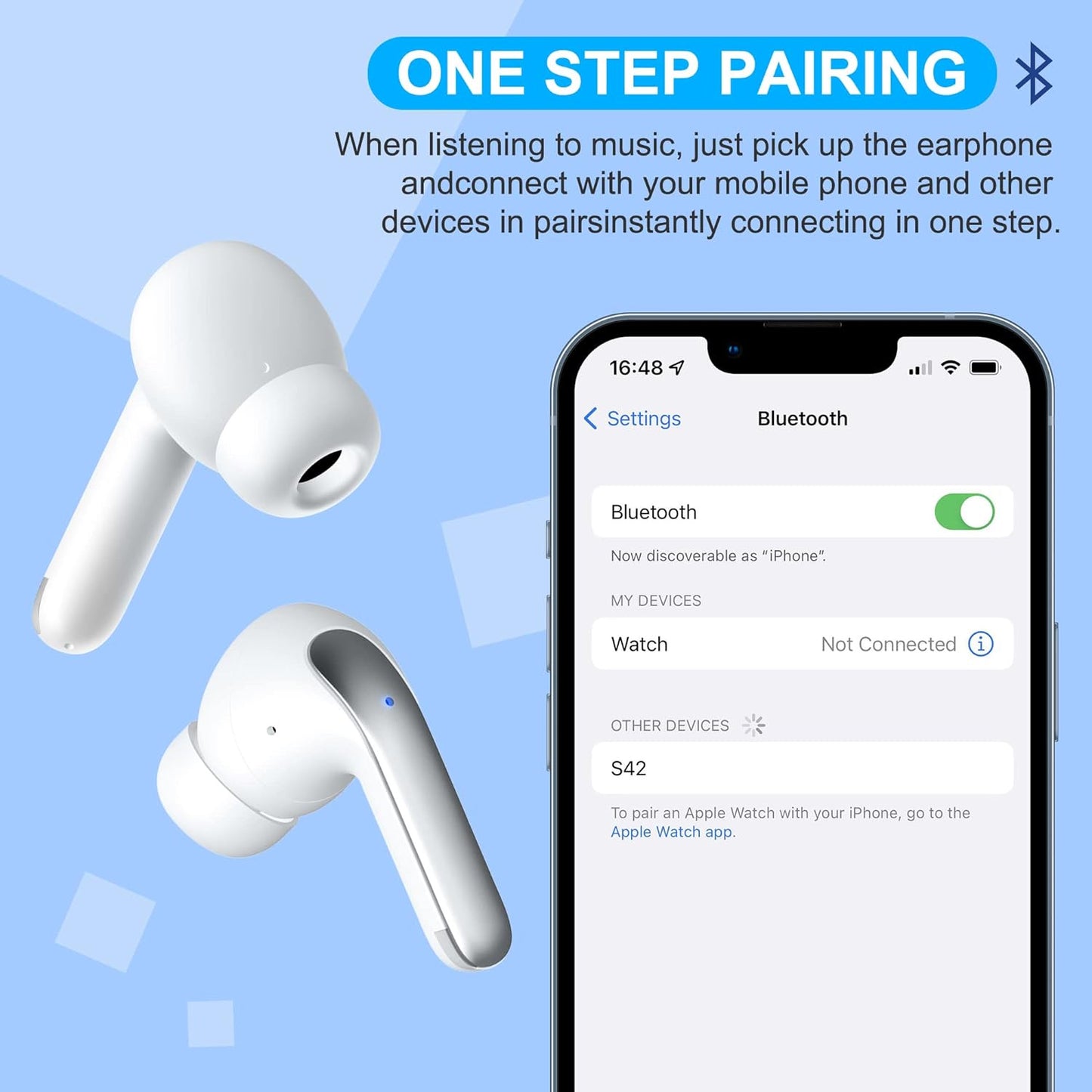 Wireless Earbuds 76Hrs Playtime Ear Buds with LED Power Display Charging Case Stereo Waterproof Sports Headset with Mic for Phone Laptop